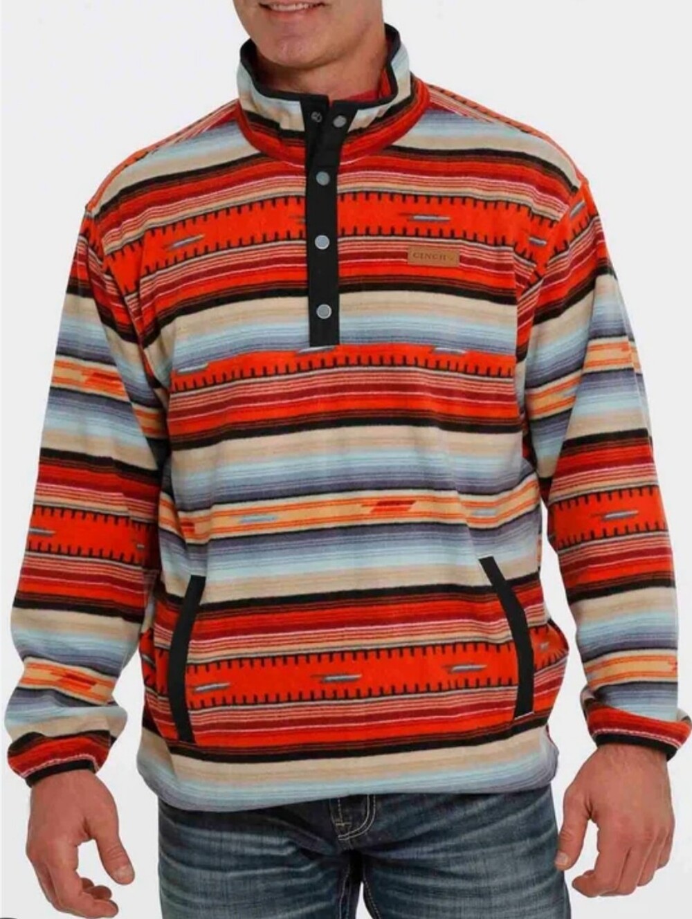 CINCH Fleece Snap Neck Sweater Aztec Stripe Large Pullover South Western Cozy